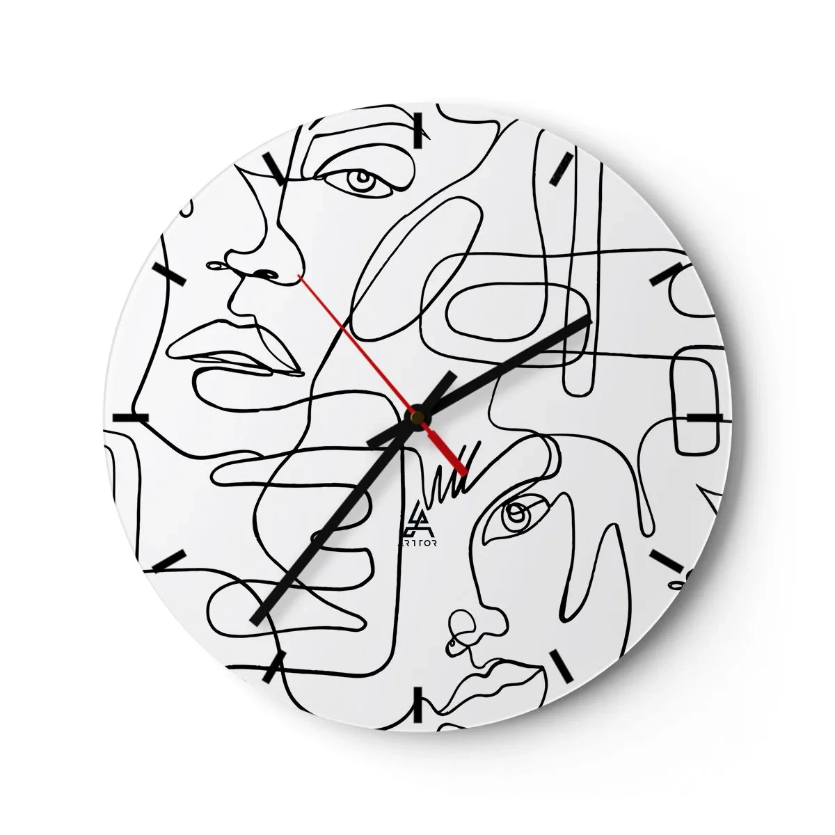Nástěnné hodiny - Minimalistické kresby obličejů v liniových kresbách na bílém pozadí - 30x30cm - Ve spletených emocích - Moderní nástěnná dekorace do obývacího pokoje, kuchyně a ložnice ARTTOR