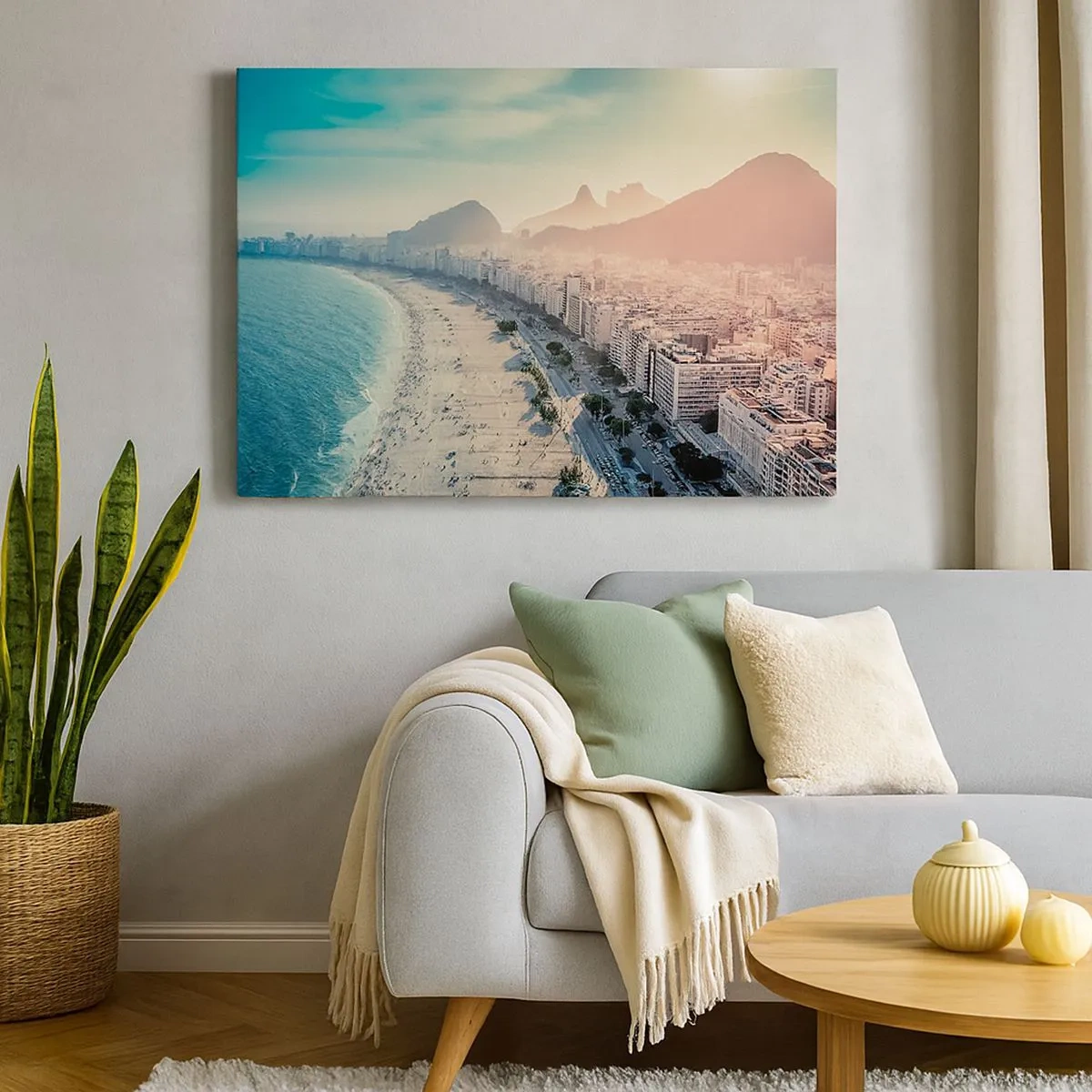 Obraz na plátně - Panorama pláže Copacabana s horami v pozadí v Rio de Janeiru - 70x50cm - Věčná dovolená v Riu - Moderní nástěnná dekorace do obývacího pokoje a ložnice ARTTOR