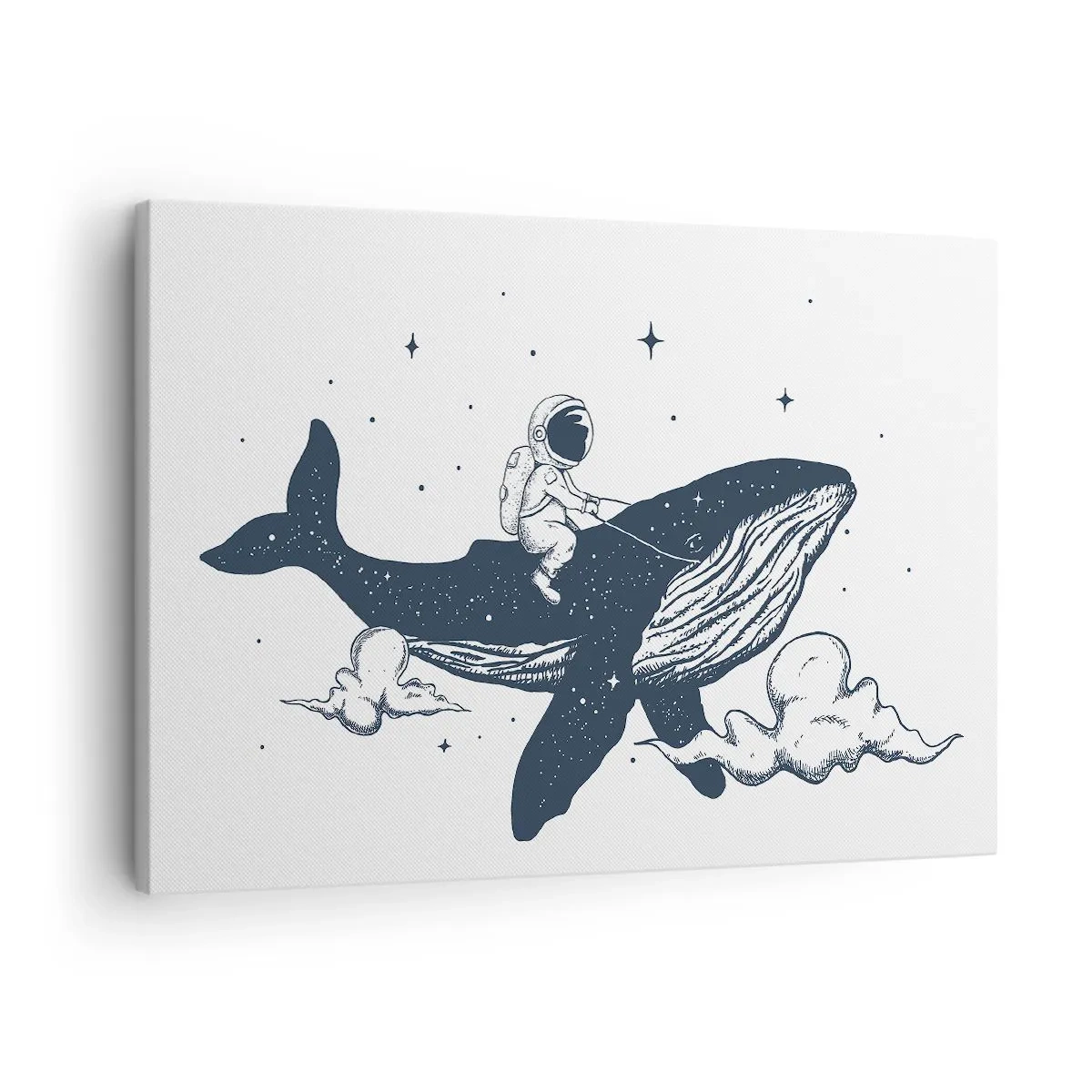 Obraz na plátně - Astronaut na velrybě plující ve vesmíru - 70x50cm - Vesmírné dobrodružství - Moderní nástěnná dekorace do obývacího pokoje a ložnice ARTTOR