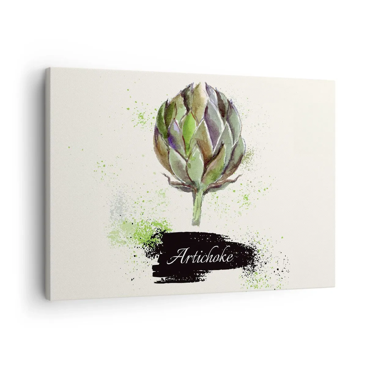 Obraz na plátně - Akvarelový artyčok s textem na světlém pozadí se zelenými akcenty - 70x50cm - Ať žije zelenina! - Moderní nástěnná dekorace do obývacího pokoje a ložnice ARTTOR