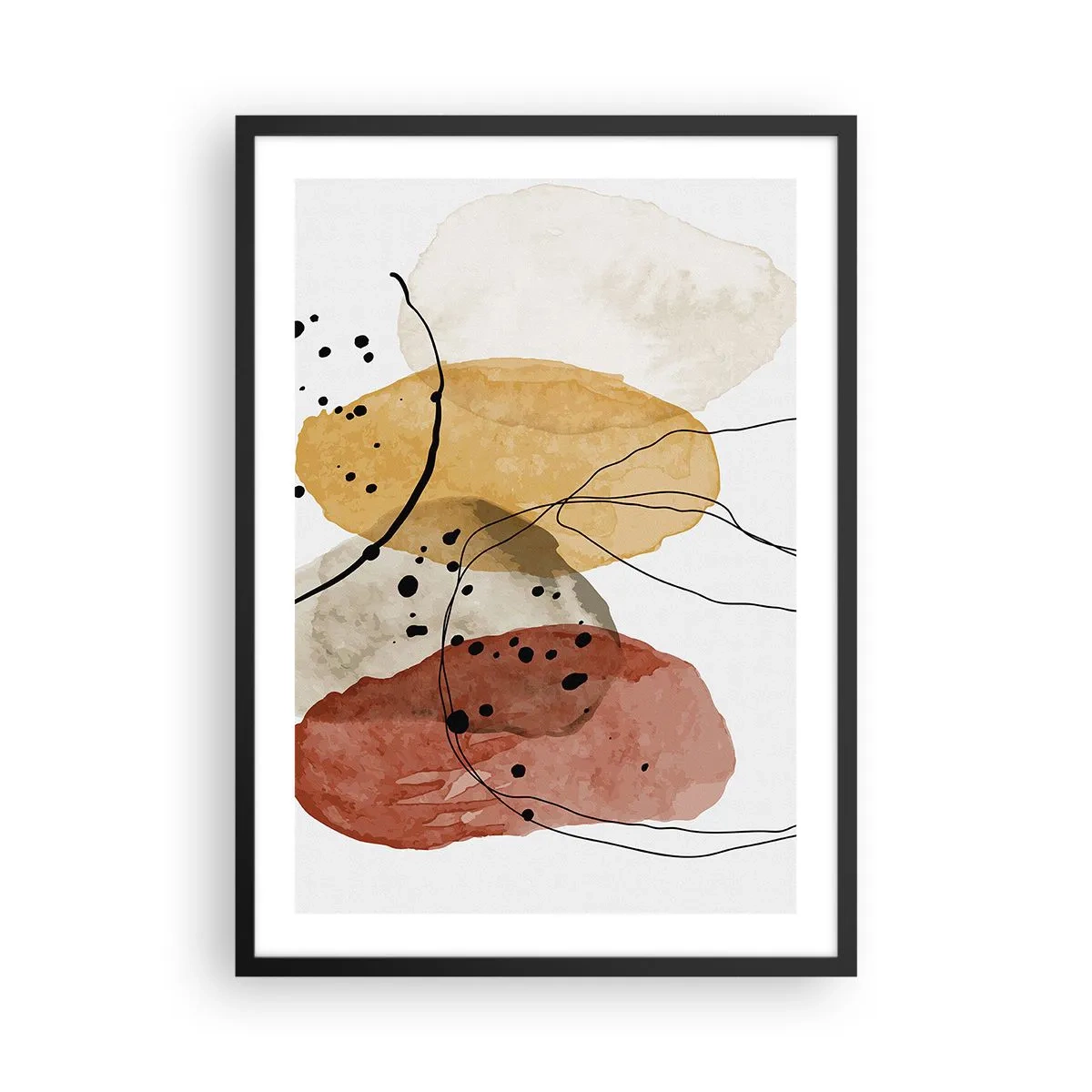 Plakát v černém rámu - Abstraktní tvary v odstínech béžové, žluté a červené - 50x70cm - Jako lehký, průzračný vzduch - Moderní nástěnná dekorace do obývacího pokoje a ložnice ARTTOR