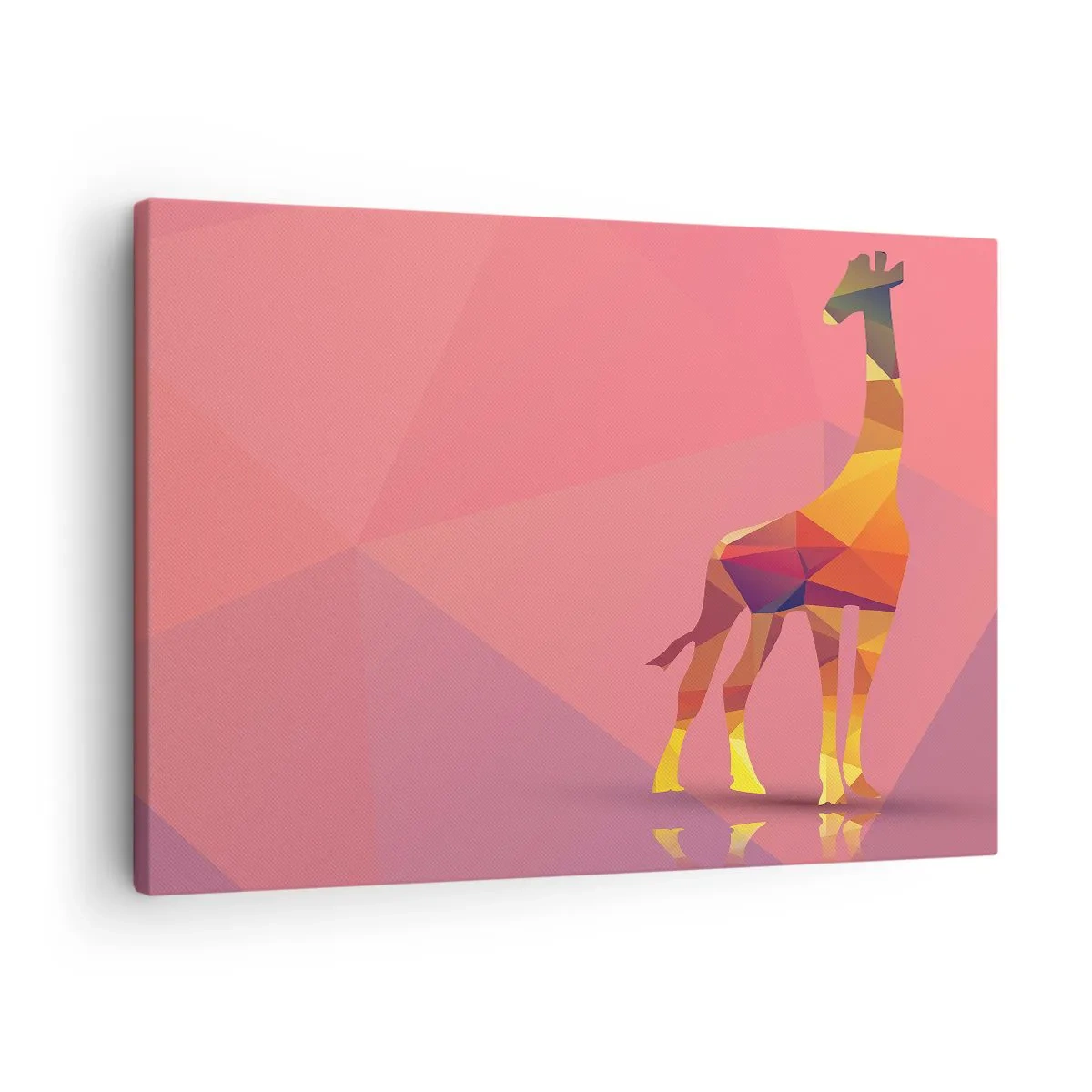 Obraz na plátně - Geometrická silueta žirafy v pastelových odstínech růžové a žluté - 70x50cm - V barvách savany - Moderní nástěnná dekorace do obývacího pokoje a ložnice ARTTOR