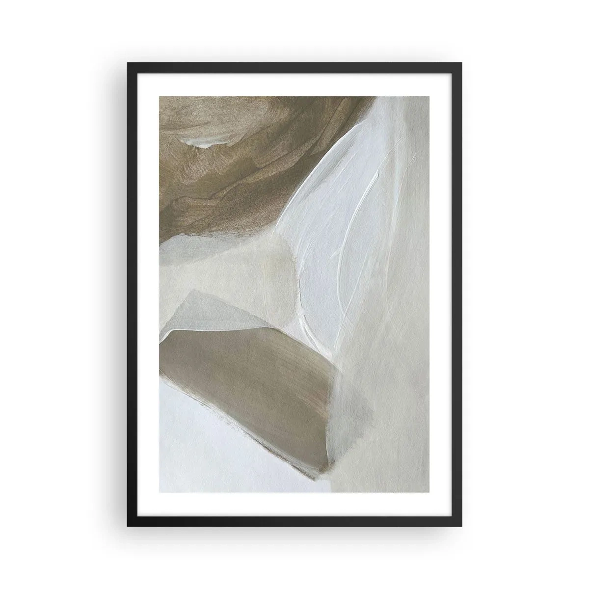 Plakát v černém rámu - Minimalistická abstrakce v béžových odstínech - 50x70cm - Vlna bílé - Moderní nástěnná dekorace do obývacího pokoje a ložnice ARTTOR