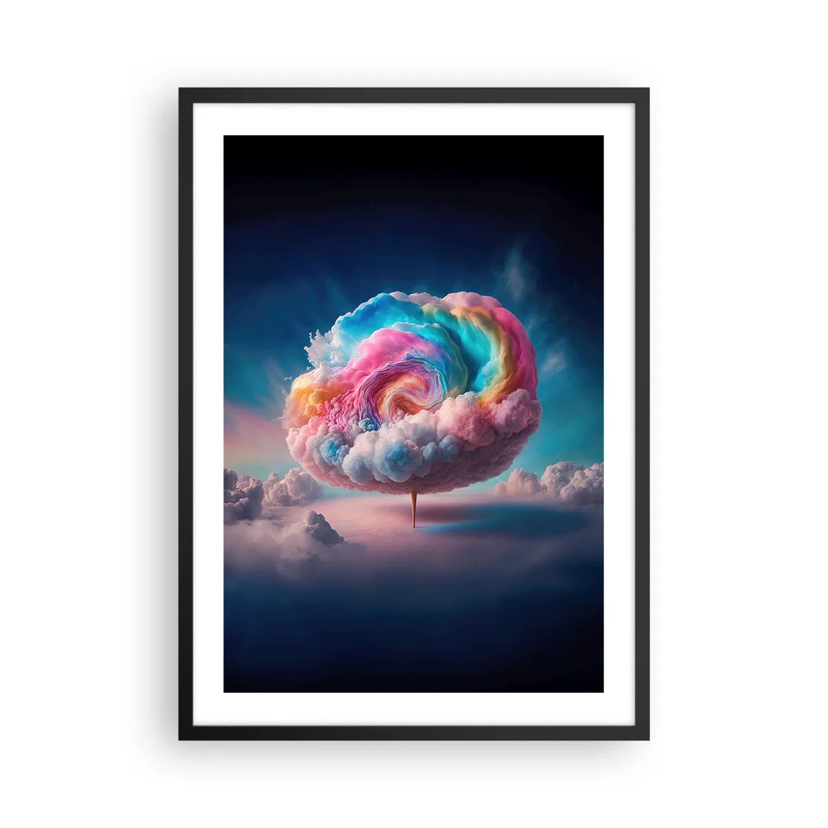 Plakát v černém rámu - Barevný, abstraktní mrak vířící ve vesmíru - 50x70cm - Sen o zábavním parku - Moderní nástěnná dekorace do obývacího pokoje a ložnice ARTTOR