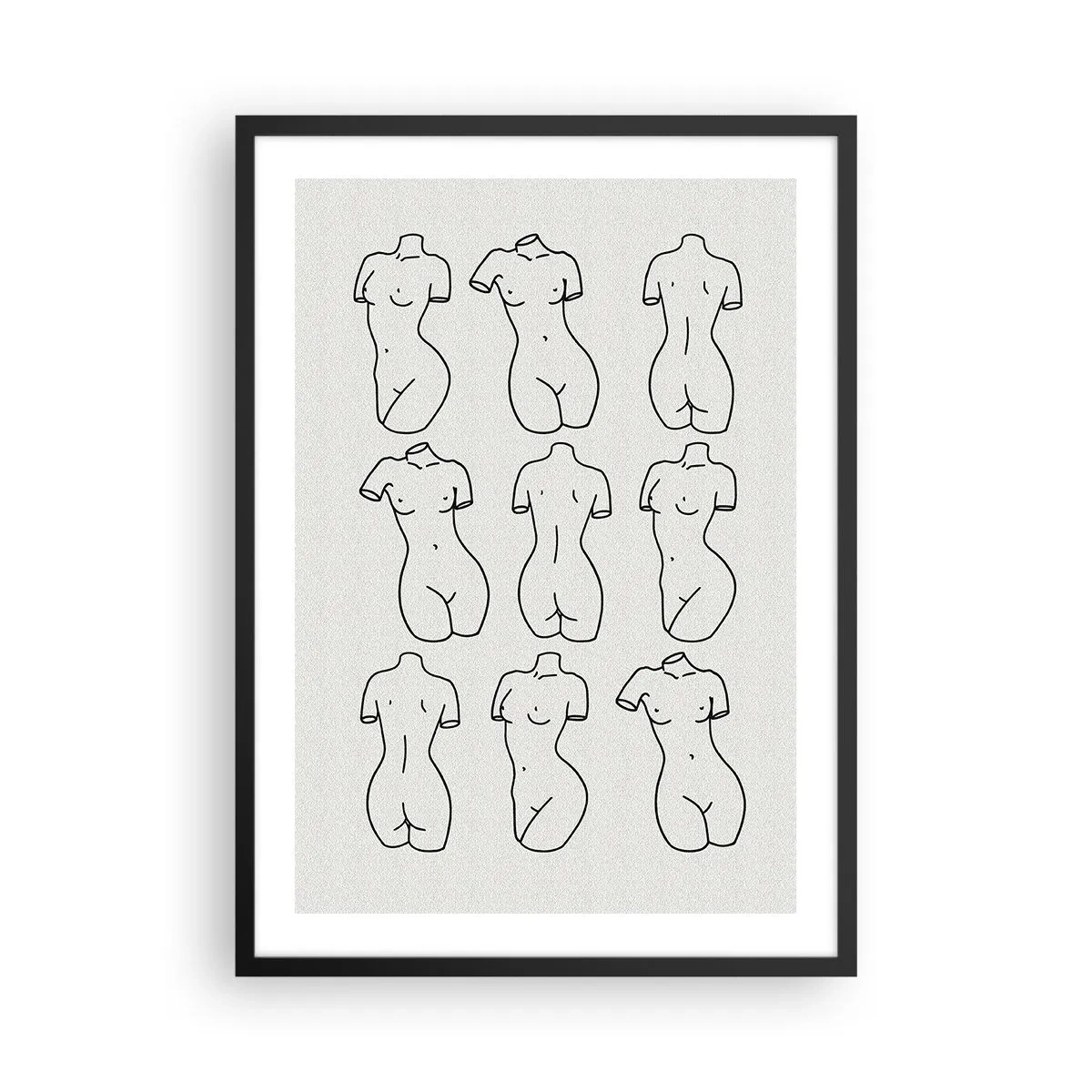 Plakát v černém rámu - Minimalistická ilustrace ženských siluet v černých obrysech. - 50x70cm - Pouze Venuše - Moderní nástěnná dekorace do obývacího pokoje a ložnice ARTTOR