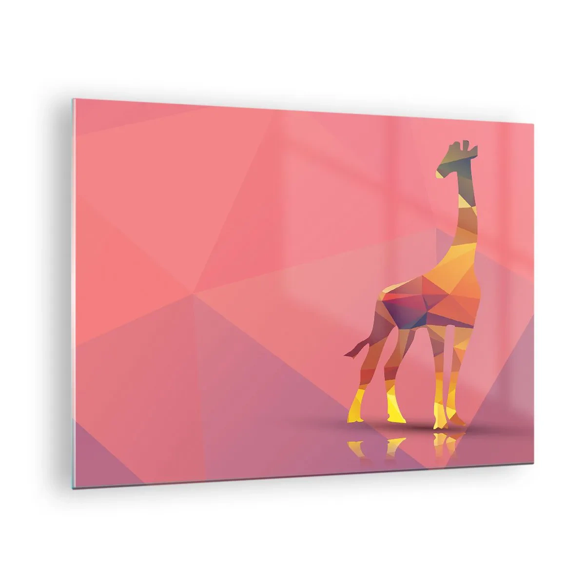 Obraz na skle - Geometrická žirafa na pastelovém pozadí - 70x50cm - V barvách savany - Moderní nástěnná dekorace do obývacího pokoje a ložnice ARTTOR