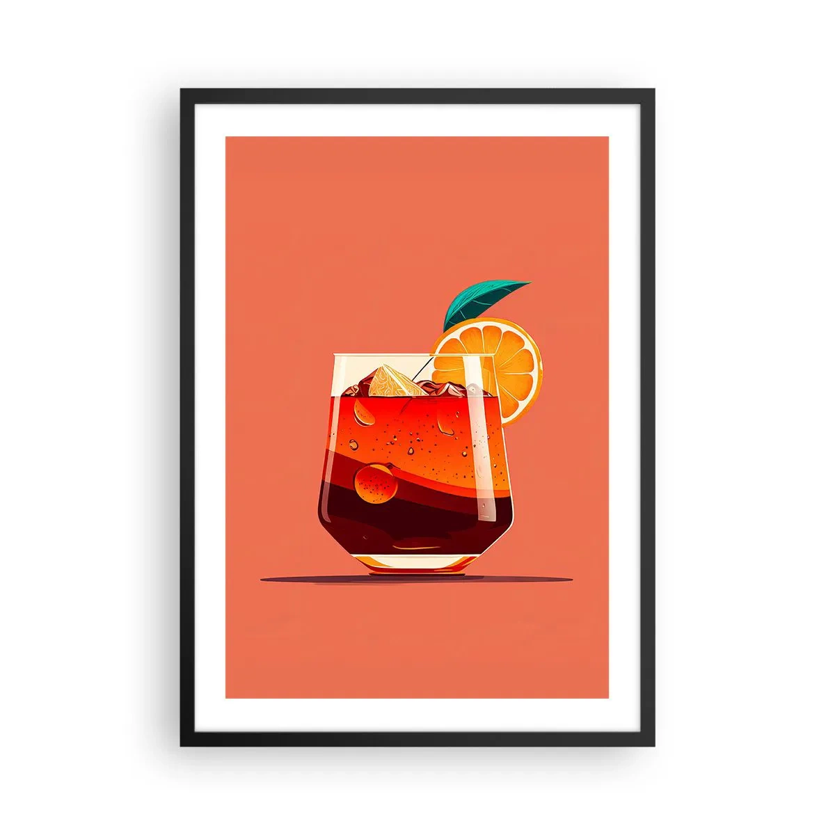 Plakát v černém rámu - Sklenice koktejlu s plátkem pomeranče - 50x70cm - Letní osvěžení - Moderní nástěnná dekorace do obývacího pokoje a ložnice ARTTOR