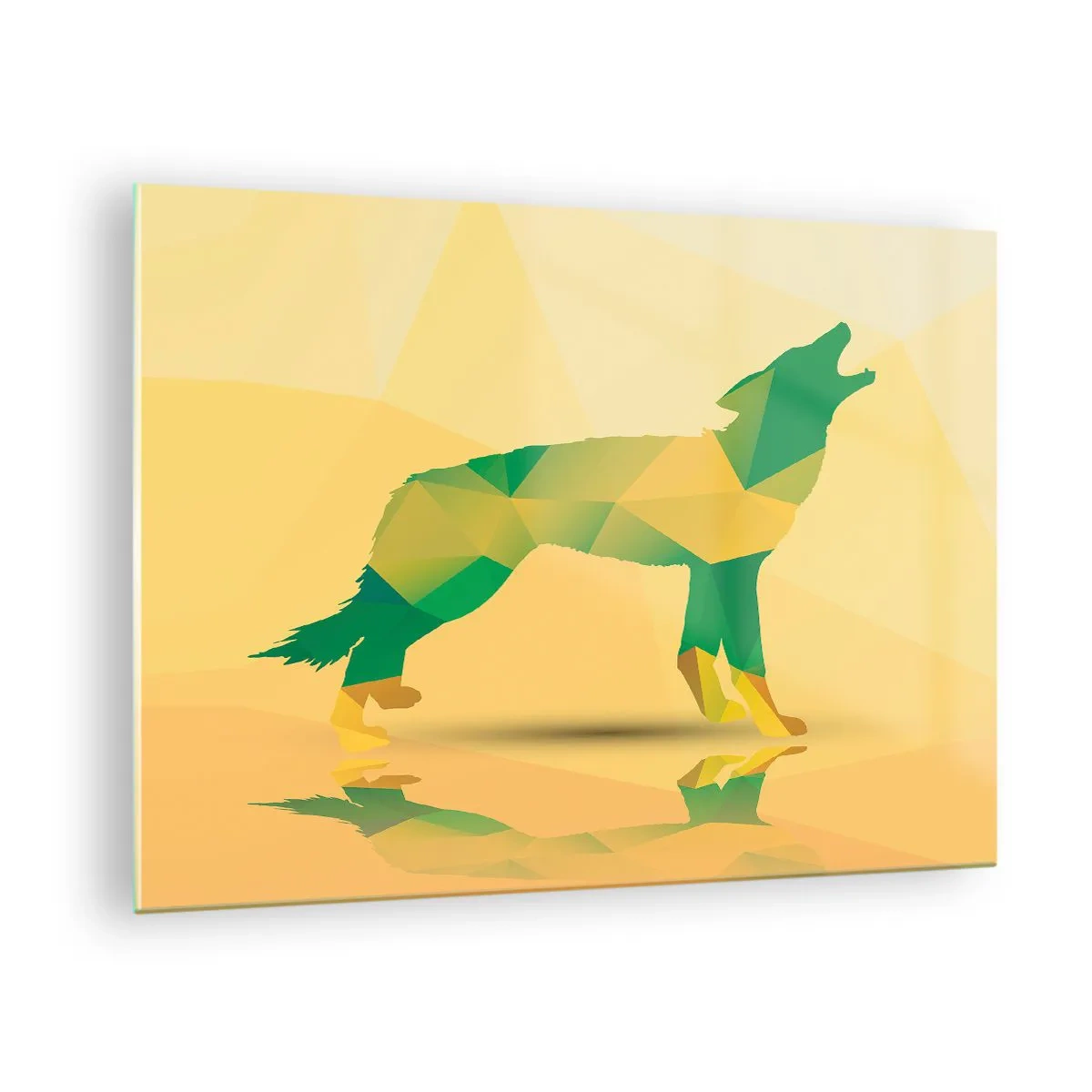 Obraz na skle - Geometrický vlk v barevné abstrakci - 70x50cm - Samotný vlk - Moderní nástěnná dekorace do obývacího pokoje a ložnice ARTTOR