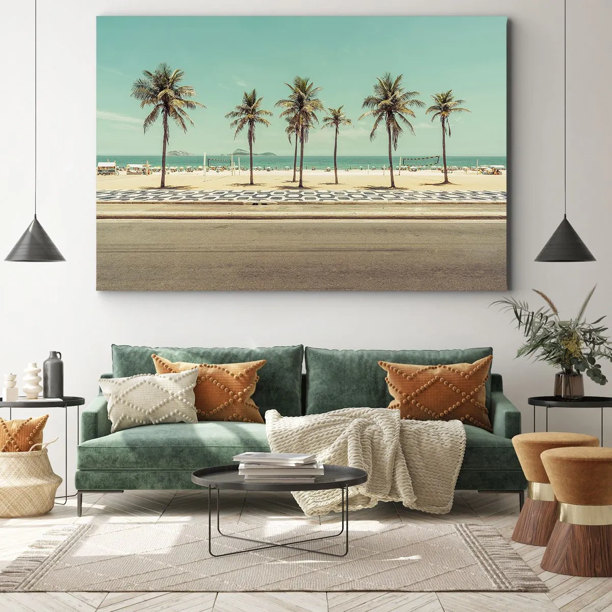 Obraz na plátně - Palmy na pláži s výhledem na moře a modrou oblohu - 70x50cm - Hlídání pláže - Moderní nástěnná dekorace do obývacího pokoje a ložnice ARTTOR