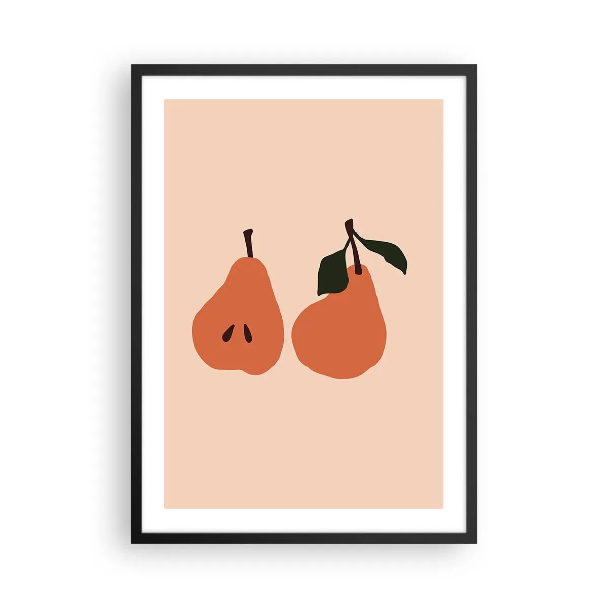 Plakát v černém rámu - Minimalistická ilustrace dvou hrušek na béžovém pozadí. - 50x70cm - Čirá sladkost - Moderní nástěnná dekorace do obývacího pokoje a ložnice ARTTOR