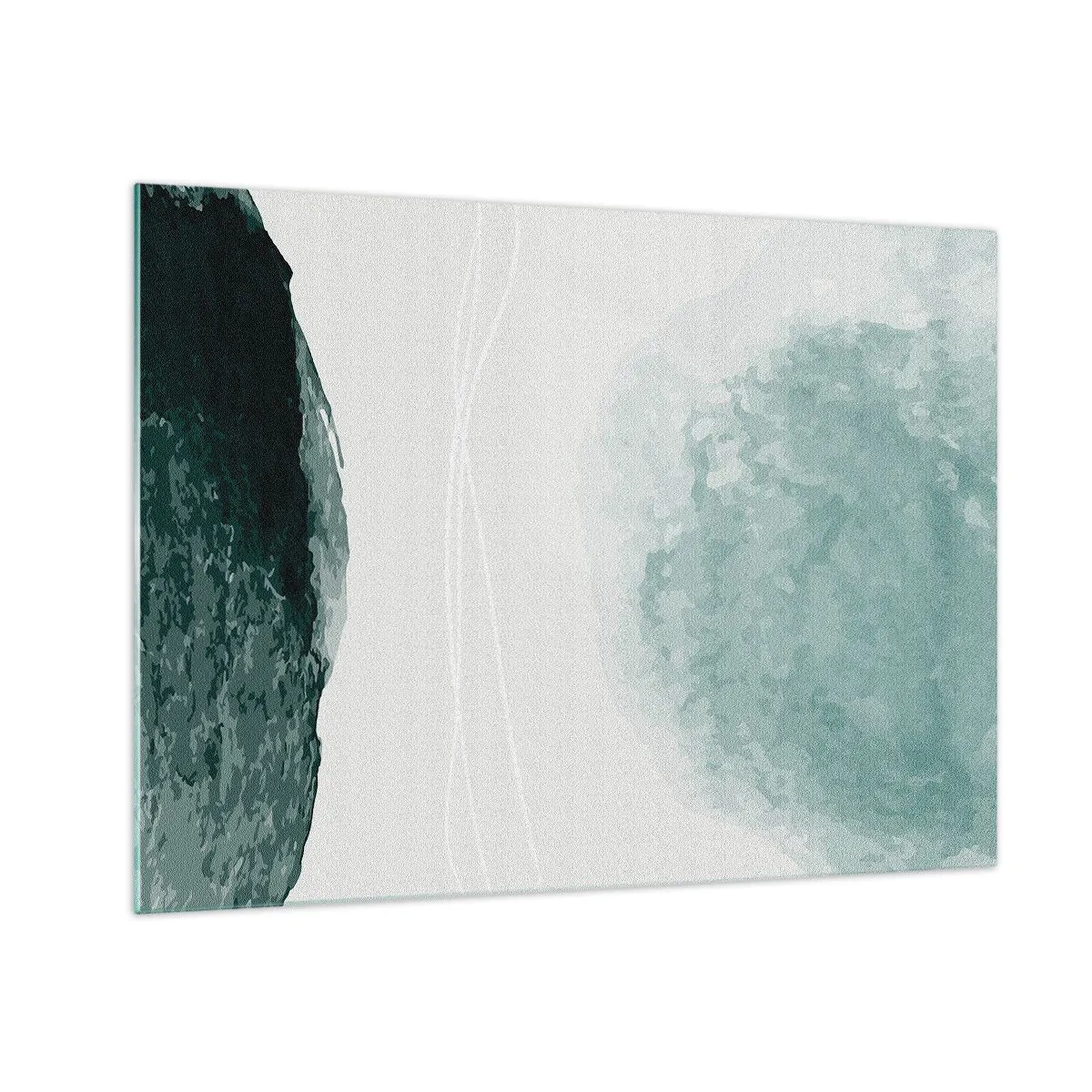 Obraz na skle - Zelené abstraktní tvary na světlém pozadí připomínající mlhu - 70x50cm - Setkání s mlhou - Moderní nástěnná dekorace do obývacího pokoje a ložnice ARTTOR