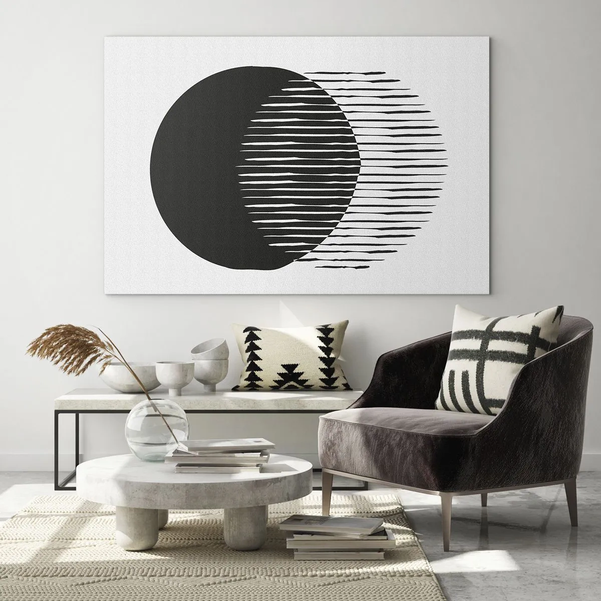 Obraz na skle - Minimalistická forma dvou protínajících se kruhů - 70x50cm - Jeho alter ego - Moderní nástěnná dekorace do obývacího pokoje a ložnice ARTTOR