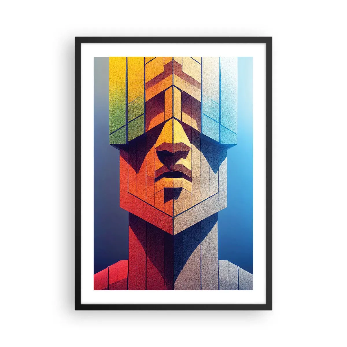 Plakát v černém rámu - Monumentální tvář v geometrickém stylu - 50x70cm - Zásadový člověk - Moderní nástěnná dekorace do obývacího pokoje a ložnice ARTTOR