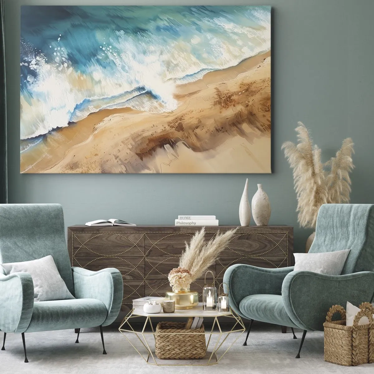 Obraz na plátně - Mořská vlna narážející na písečné pobřeží - 70x50cm - Vlna, která se vrací - Moderní nástěnná dekorace do obývacího pokoje a ložnice ARTTOR