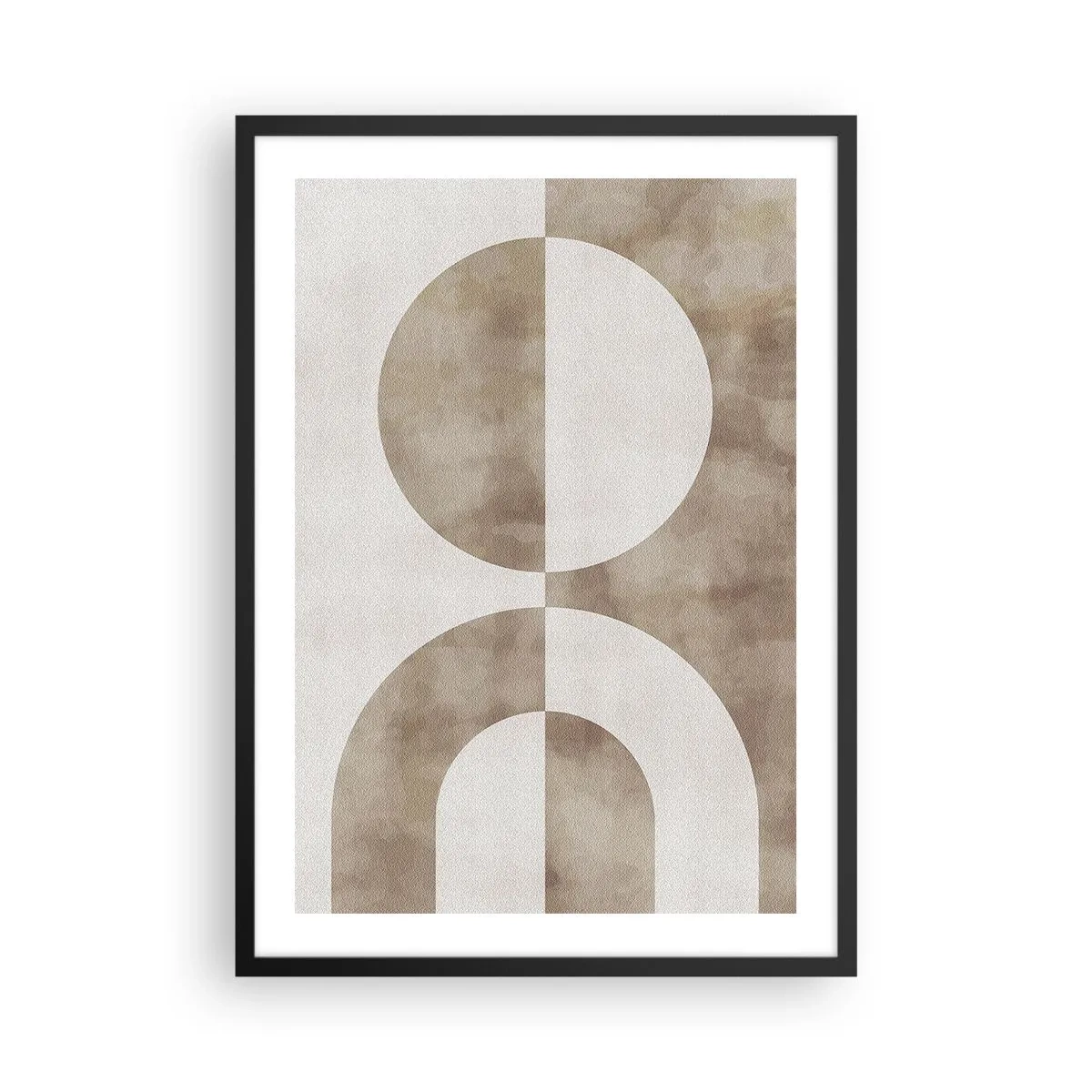 Plakát v černém rámu - Geometrická abstrakce v teplých béžových odstínech - 50x70cm - Podobnosti a rozdíly - Moderní nástěnná dekorace do obývacího pokoje a ložnice ARTTOR