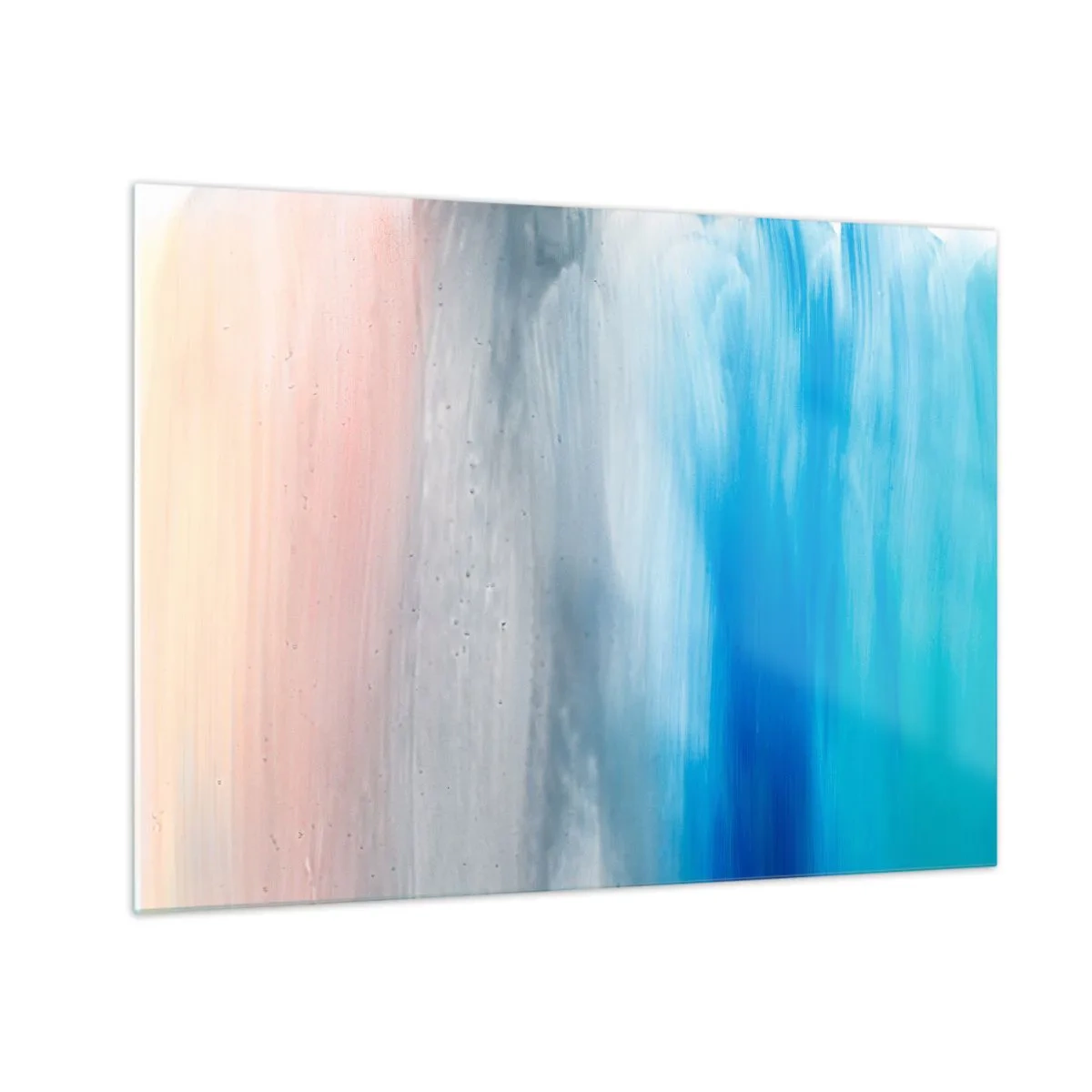 Obraz na skle - Svislé pruhy pastelových a modrých barev v abstraktním stylu. - 70x50cm - Živly: vzduch - Moderní nástěnná dekorace do obývacího pokoje a ložnice ARTTOR