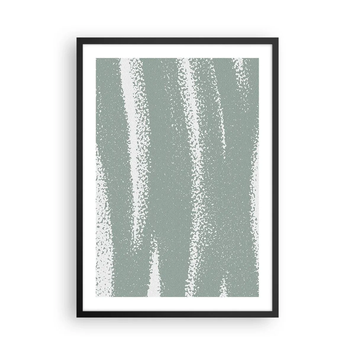 Plakát v černém rámu - Minimalistická kompozice v odstínech zelené a bílé - 50x70cm - Abstrakce v zimním stylu - Moderní nástěnná dekorace do obývacího pokoje a ložnice ARTTOR
