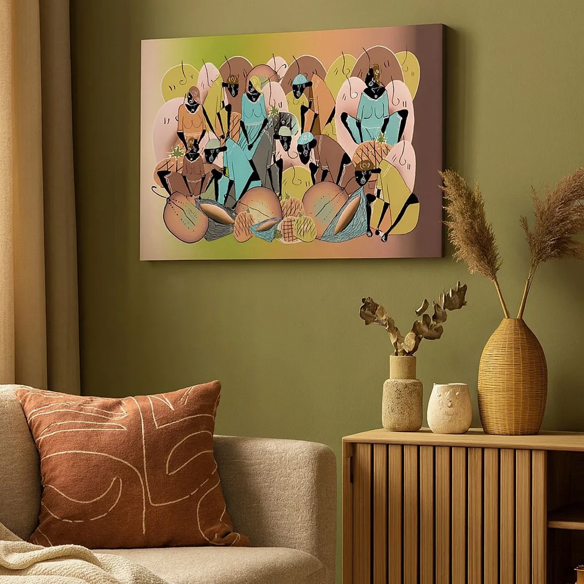 Obraz na plátně - Barevná abstraktní kompozice inspirovaná africkou kulturou - 70x50cm - Blíží se velký svátek - Moderní nástěnná dekorace do obývacího pokoje a ložnice ARTTOR