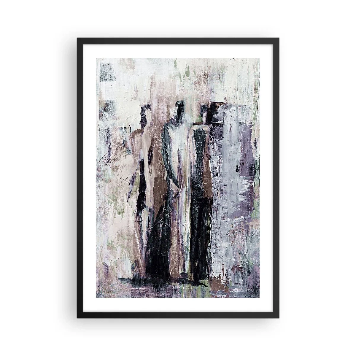 Plakát v černém rámu - Abstraktní postavy v tlumených barvách - 50x70cm - Tajemná trojice - Moderní nástěnná dekorace do obývacího pokoje a ložnice ARTTOR