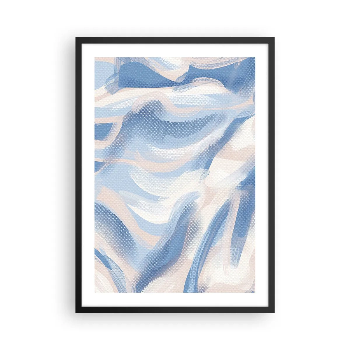 Plakát v černém rámu - Abstraktní vlna v odstínech modré a béžové - 50x70cm - Modré kolísání - Moderní nástěnná dekorace do obývacího pokoje a ložnice ARTTOR