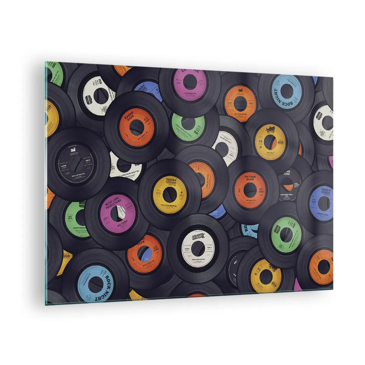 Obraz na skle - Barevné vinylové desky na černém pozadí - 70x50cm - Barvy klasiky - Moderní nástěnná dekorace do obývacího pokoje a ložnice ARTTOR