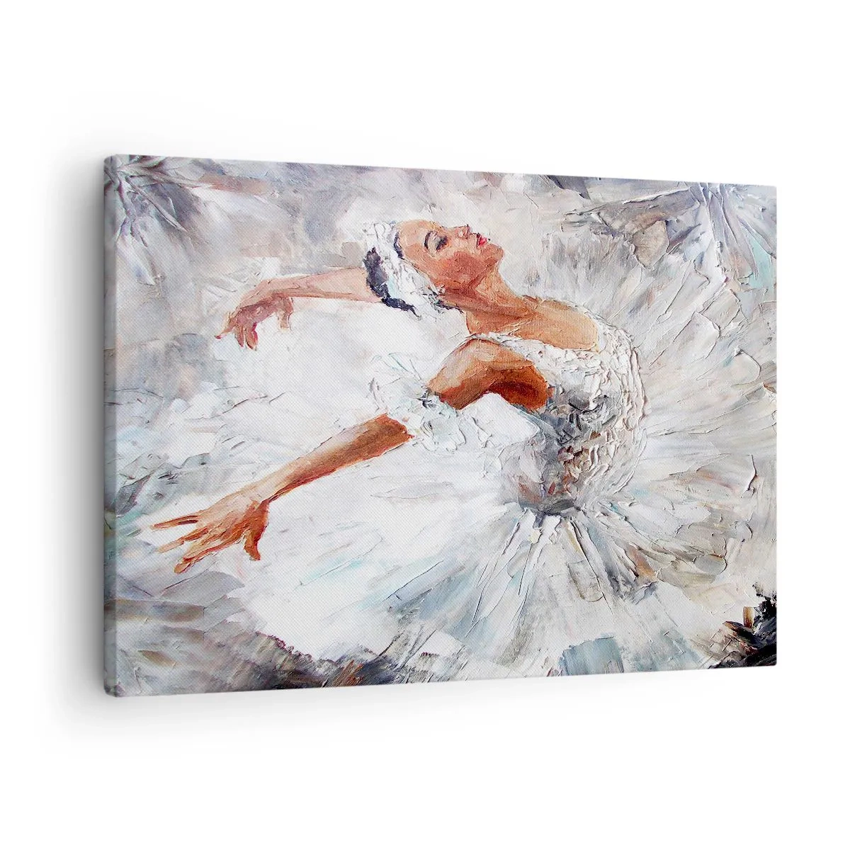 Obraz na plátně - Baletka v bílých šatech tančí - 70x50cm - Jemná a lehká jako tyl - Moderní nástěnná dekorace do obývacího pokoje a ložnice ARTTOR