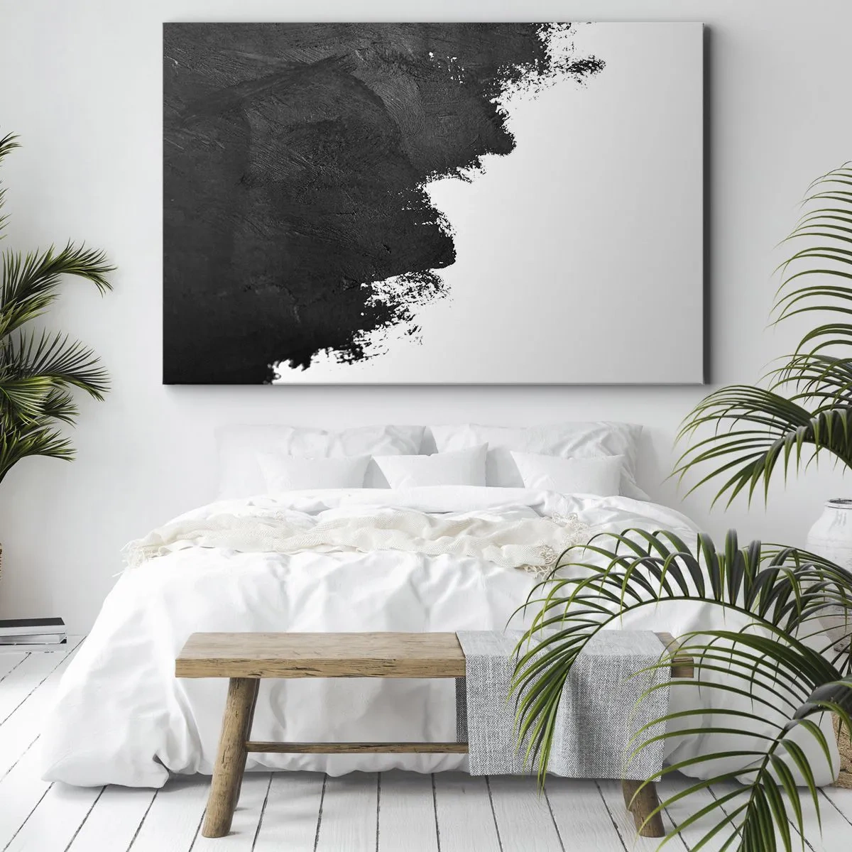 Obraz na plátně - Černobílá abstrakce s kontrastními tahy štětcem - 70x50cm - Živly: země - Moderní nástěnná dekorace do obývacího pokoje a ložnice ARTTOR