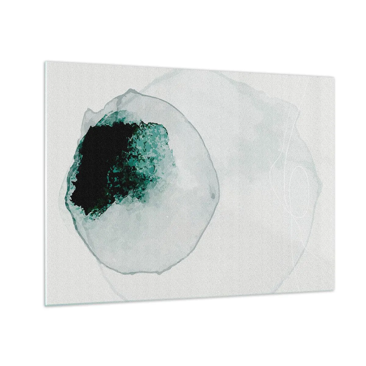 Obraz na skle - Abstraktní tvar připomínající kapku vody v odstínech zelené. - 70x50cm - V kapce vody - Moderní nástěnná dekorace do obývacího pokoje a ložnice ARTTOR