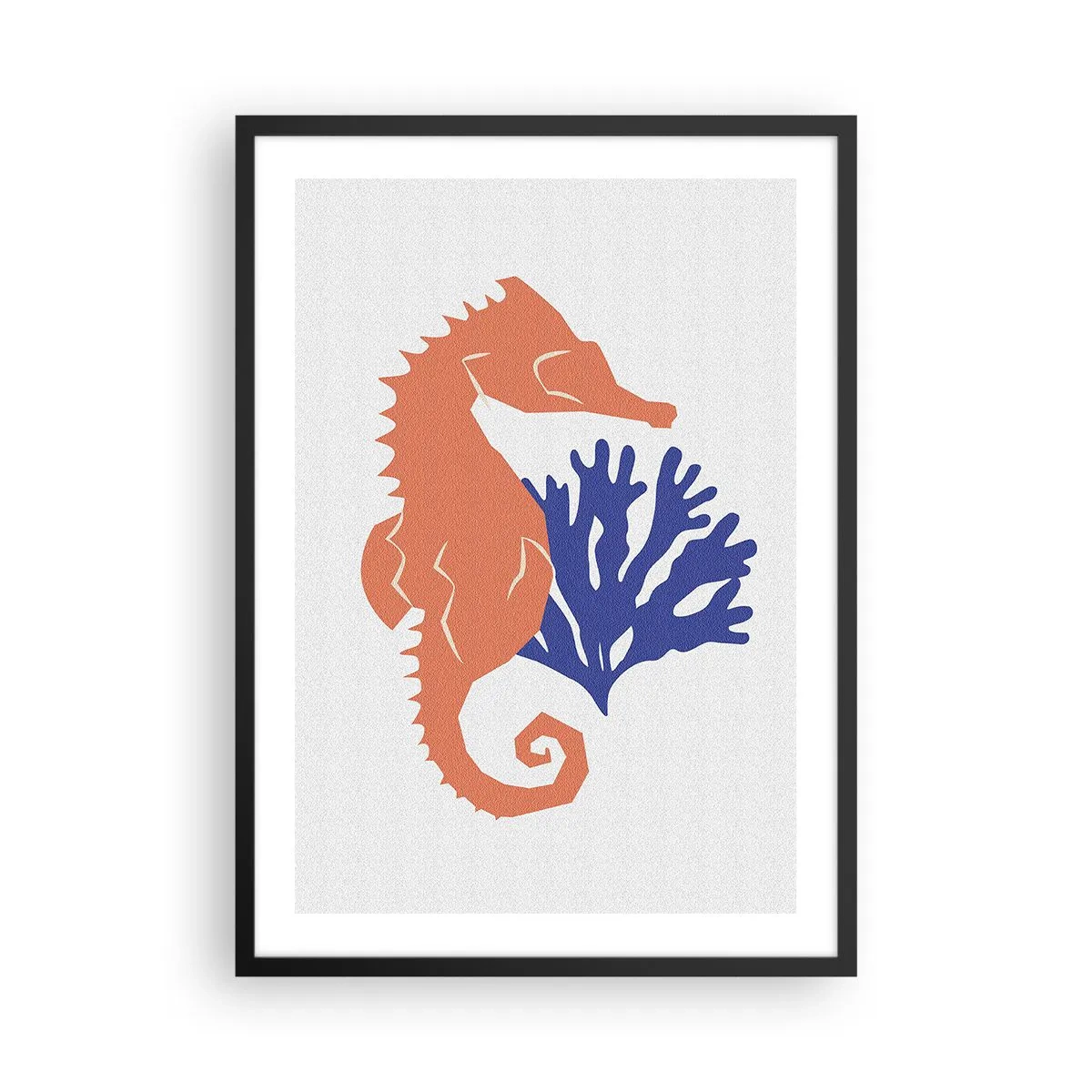 Plakát v černém rámu - Minimalistická grafika mořského koníka a korálů - 50x70cm - Na podvodní louce - Moderní nástěnná dekorace do obývacího pokoje a ložnice ARTTOR
