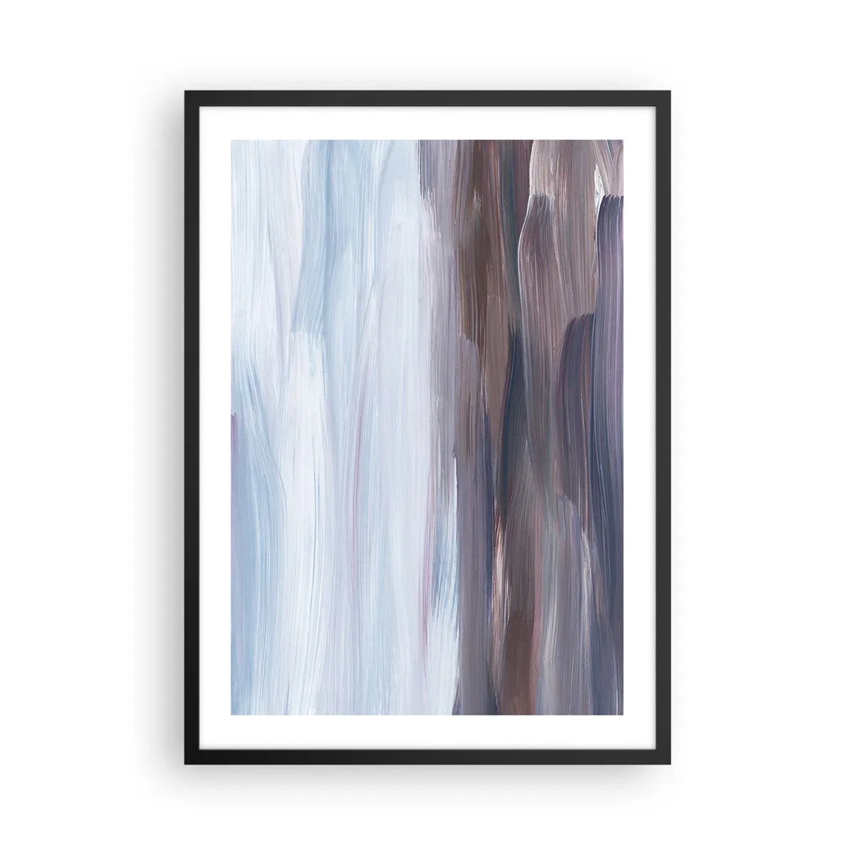 Plakát v černém rámu - Abstraktní tahy štětcem v odstínech modré a hnědé - 50x70cm - Živly: voda - Moderní nástěnná dekorace do obývacího pokoje a ložnice ARTTOR