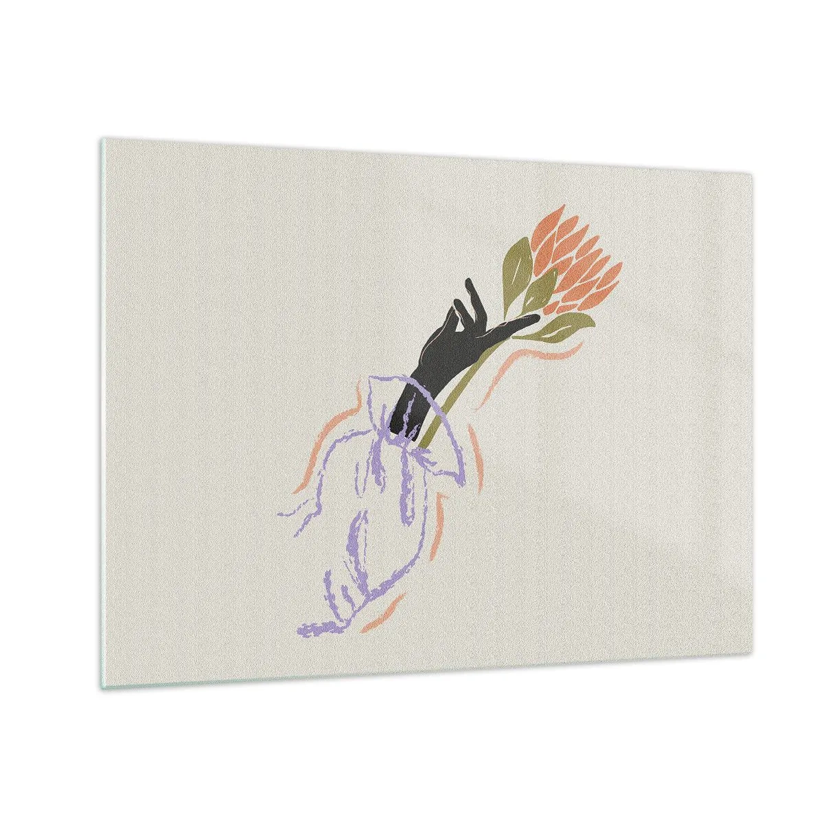 Obraz na skle - Stylizovaná ruka s kyticí květin nakreslenou pastelovými čarami. - 70x50cm - Sesterský dotek - Moderní nástěnná dekorace do obývacího pokoje a ložnice ARTTOR