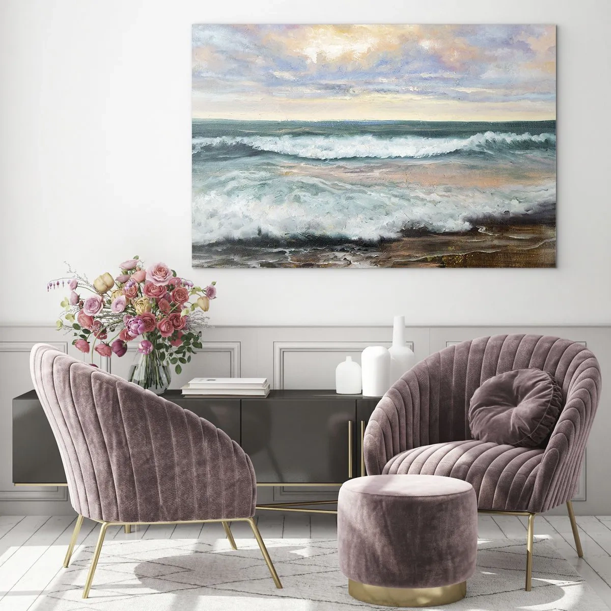 Obraz na skle - Obraz zobrazující vlny narážející na břeh - 70x50cm - Tady uhladíš duši - Moderní nástěnná dekorace do obývacího pokoje a ložnice ARTTOR