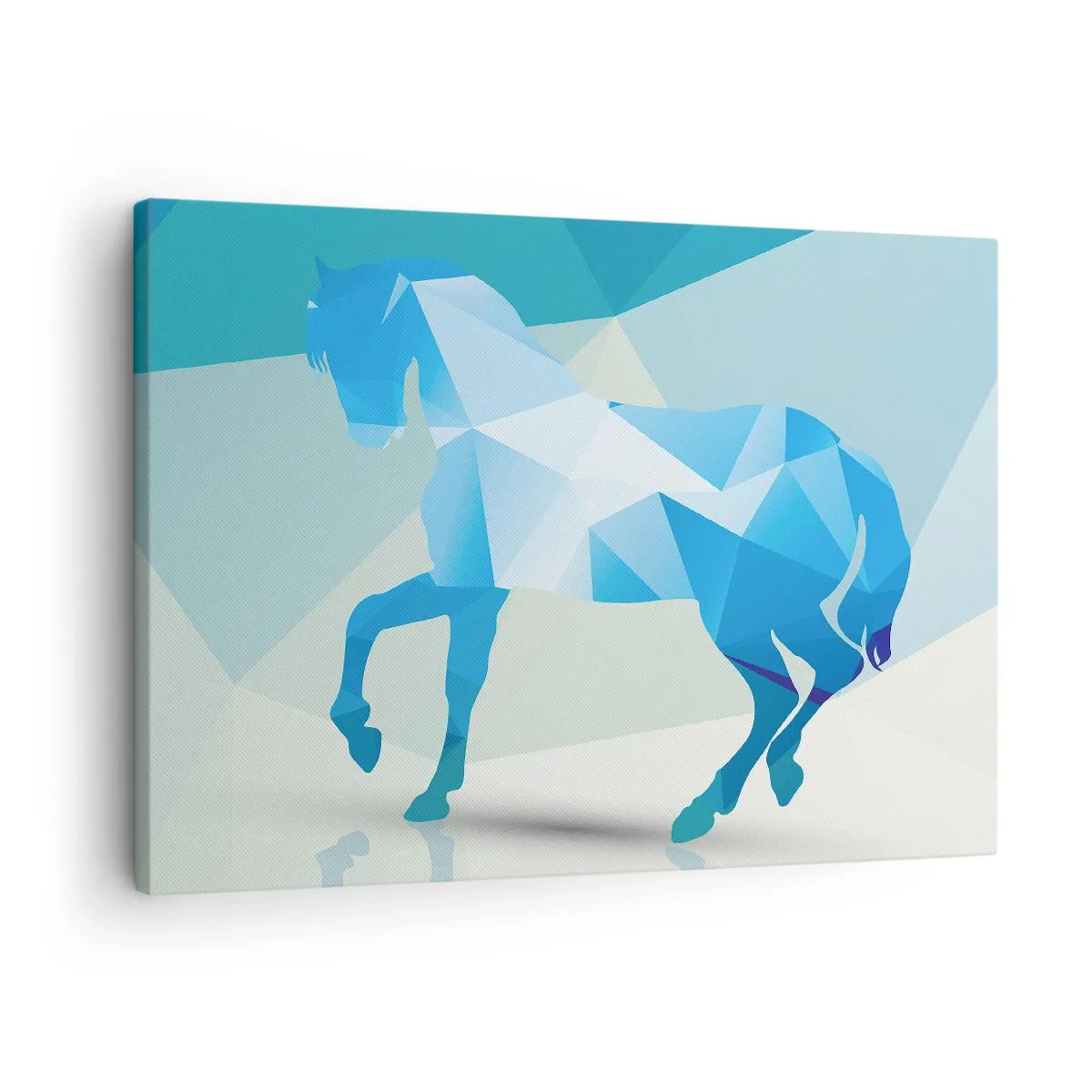 Obraz na plátně - Geometrická silueta koně v odstínech modré - 70x50cm - Geometrický kůň v tyrkysu - Moderní nástěnná dekorace do obývacího pokoje a ložnice ARTTOR
