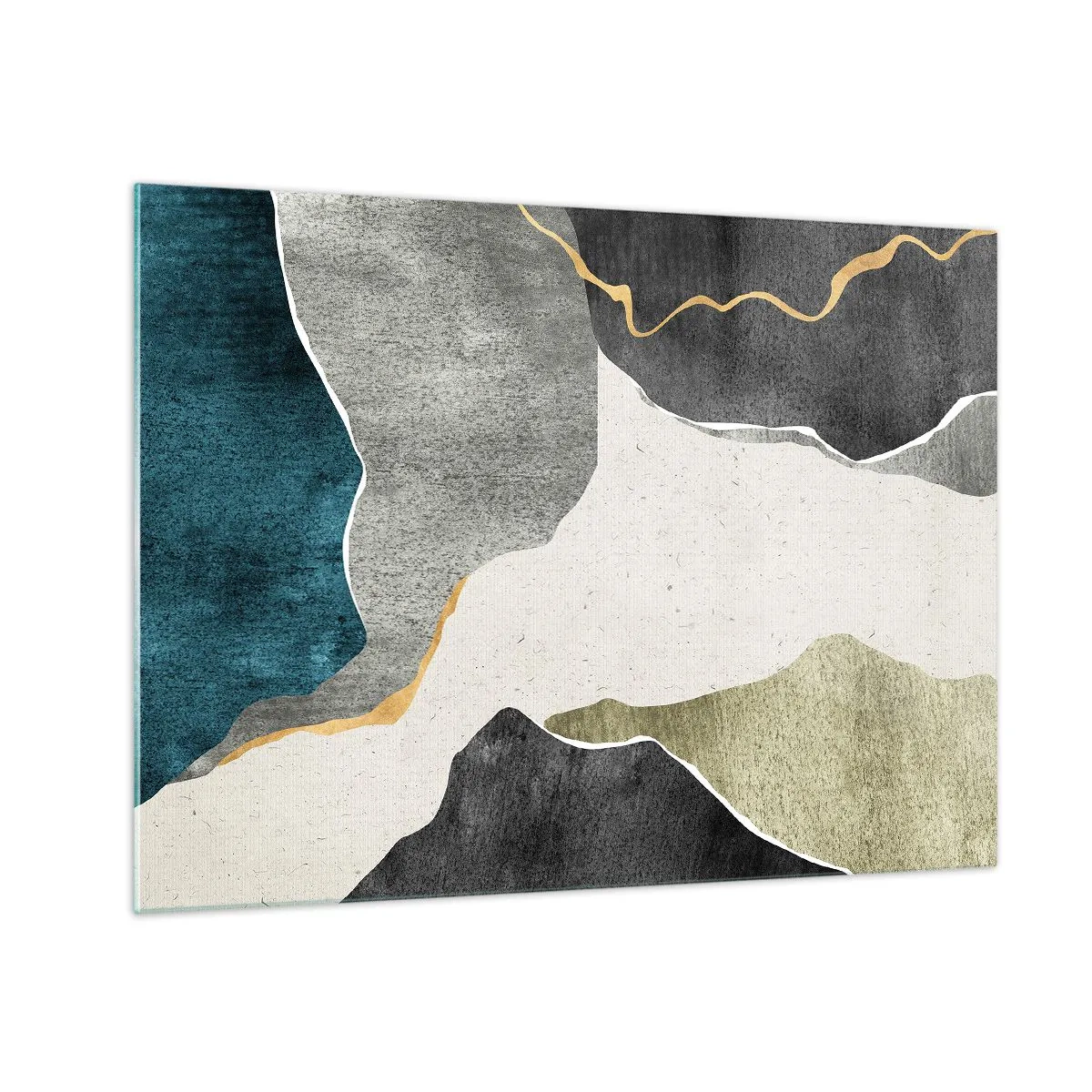 Obraz na skle - Abstraktní mozaika s organickými tvary a zlatou linií - 70x50cm - Mozaiková kompozice se zlatou nití - Moderní nástěnná dekorace do obývacího pokoje a ložnice ARTTOR