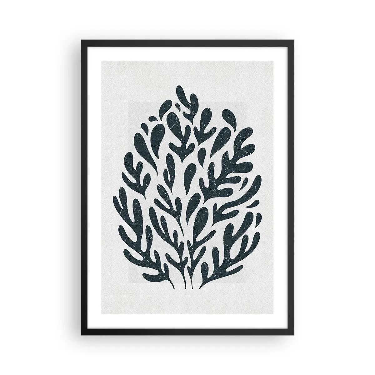 Plakát v černém rámu - Černá rostlinná kompozice na světlém pozadí - 50x70cm - Tvary přírody - Moderní nástěnná dekorace do obývacího pokoje a ložnice ARTTOR