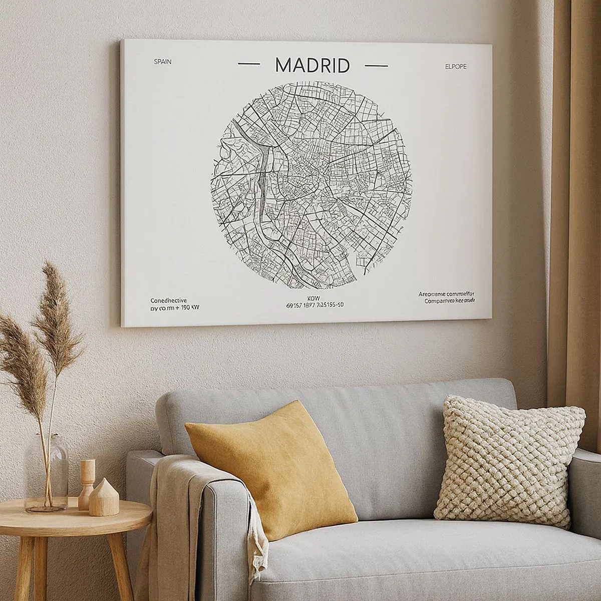 Obraz na plátně - Mapa Madridu v minimalistickém černobílém stylu - 70x50cm - Anatomie Madridu - Moderní nástěnná dekorace do obývacího pokoje a ložnice ARTTOR