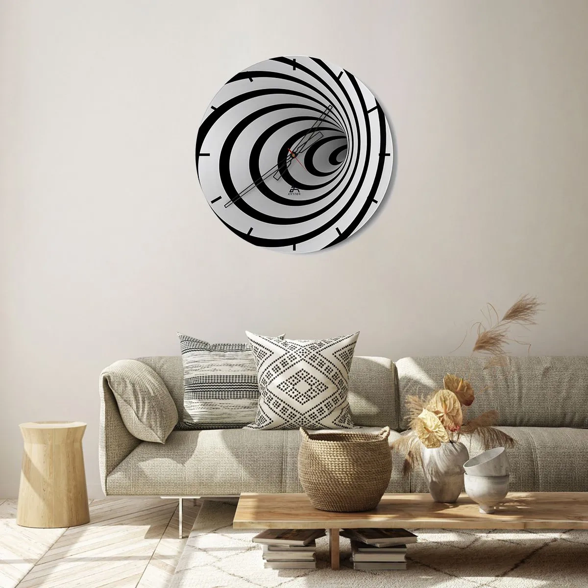 Nástěnné hodiny - Okouzlující spirálový vzor v černé a bílé - 30x30cm - Taky nemůžete odolat? - Moderní nástěnná dekorace do obývacího pokoje, kuchyně a ložnice ARTTOR