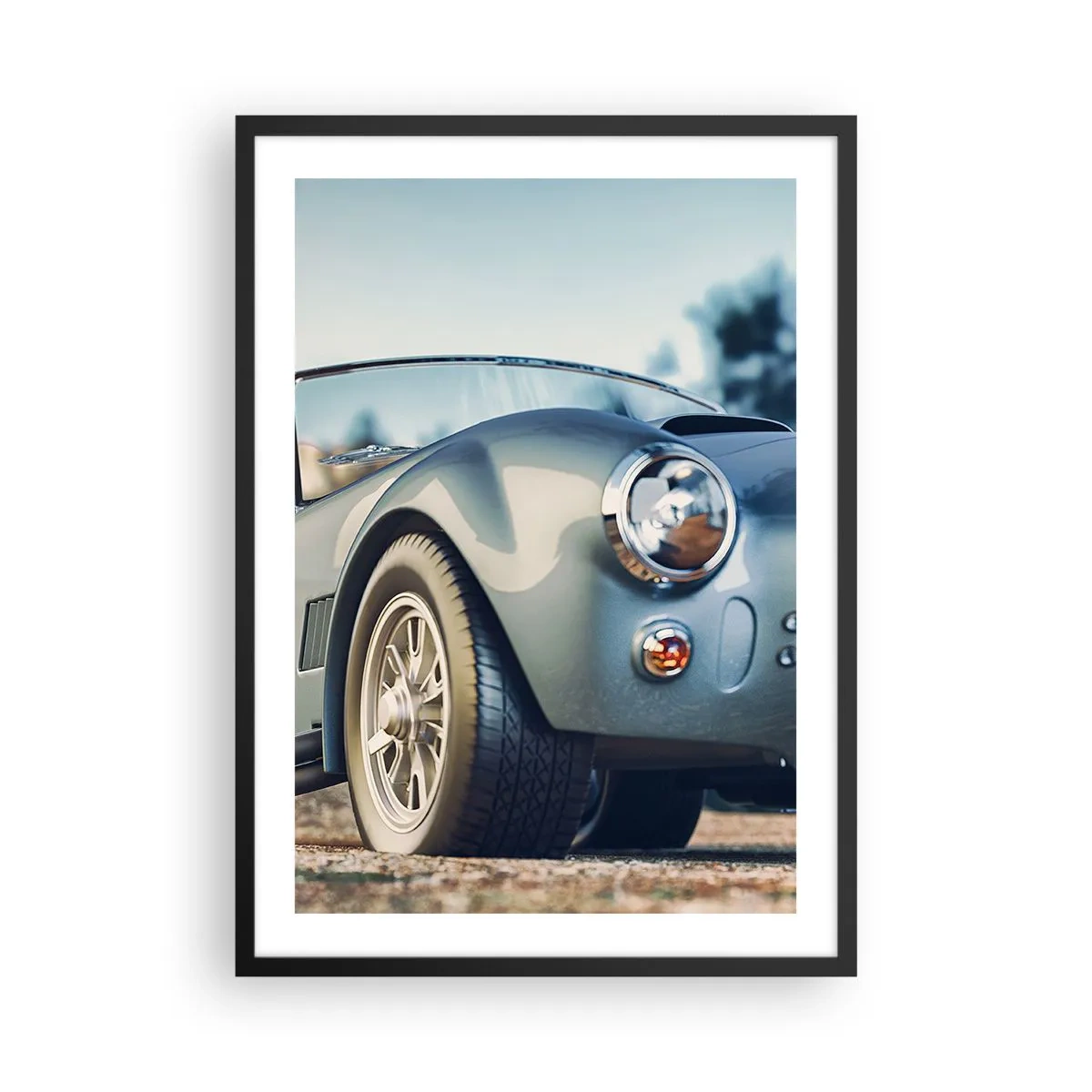 Plakát v černém rámu - Klasické retro auto na rozmazaném pozadí - 50x70cm - Protože na stylu záleží - Moderní nástěnná dekorace do obývacího pokoje a ložnice ARTTOR