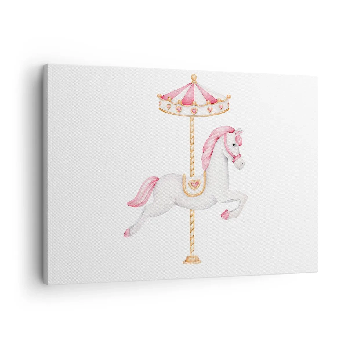 Obraz na plátně - Kolotočový kůň v pastelových odstínech růžové - 70x50cm - Vyrazil z kopýtka - Moderní nástěnná dekorace do obývacího pokoje a ložnice ARTTOR