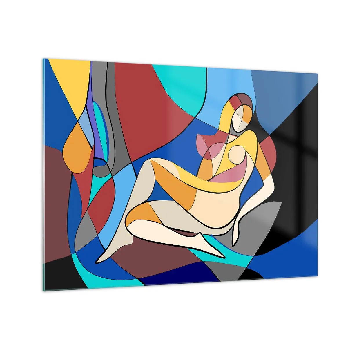 Obraz na skle - Kubistická žena v abstraktní kompozici - 70x50cm - Kubistický akt - Moderní nástěnná dekorace do obývacího pokoje a ložnice ARTTOR