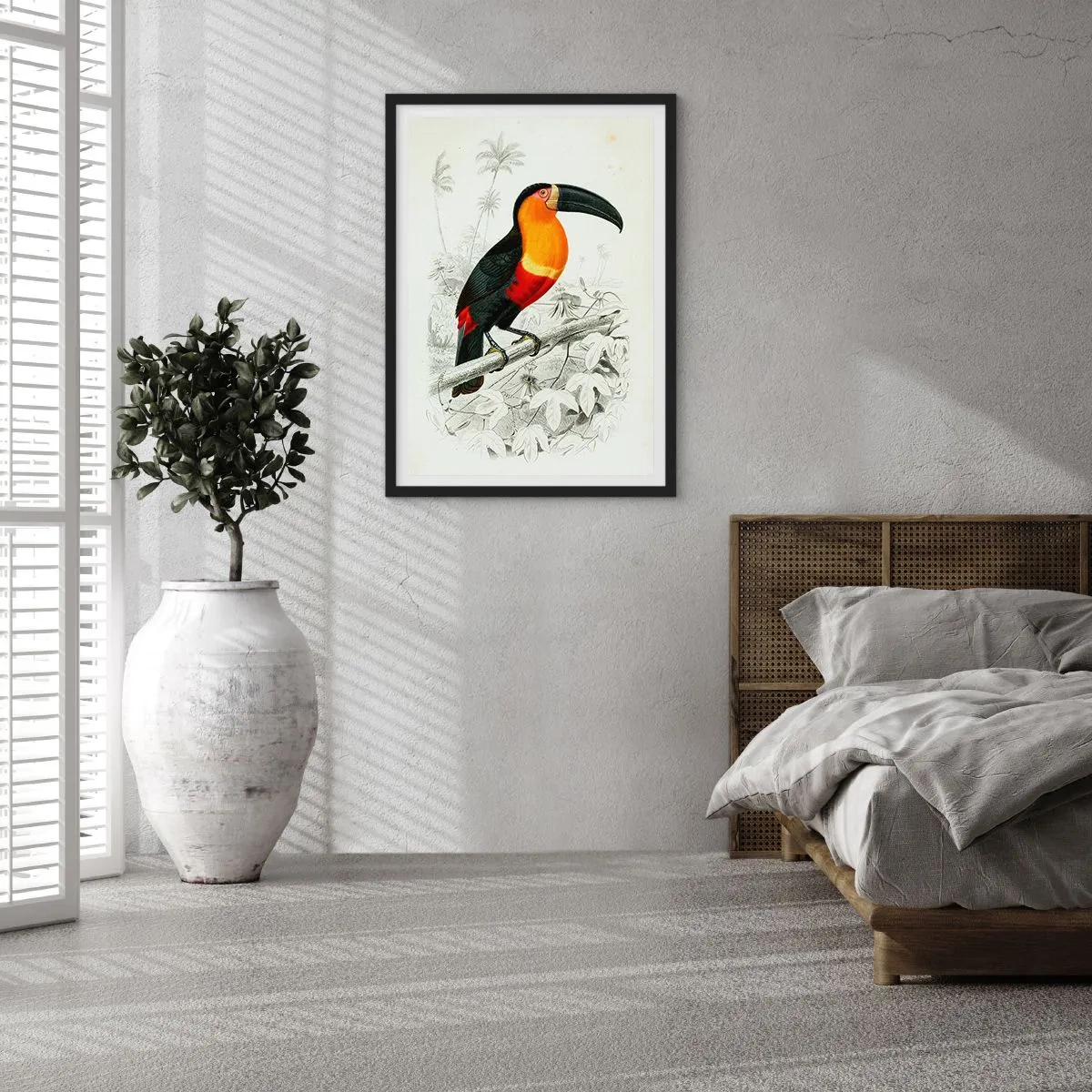 Plakát v černém rámu - Portrét papouška - 50x70cm - Ptačí barvy - Moderní nástěnná dekorace do obývacího pokoje a ložnice ARTTOR