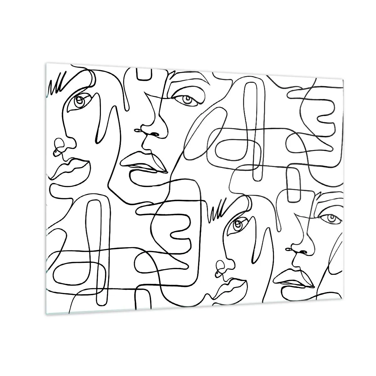 Obraz na skle - Černobílá čárová grafika obličeje - 70x50cm - Ve spletených emocích - Moderní nástěnná dekorace do obývacího pokoje a ložnice ARTTOR