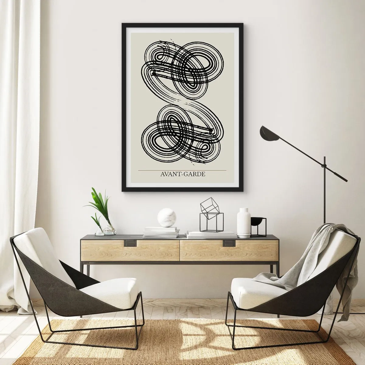 Plakát v černém rámu - Abstraktní kompozice avantgardních linií - 50x70cm - Vyšlo to spontánně - Moderní nástěnná dekorace do obývacího pokoje a ložnice ARTTOR