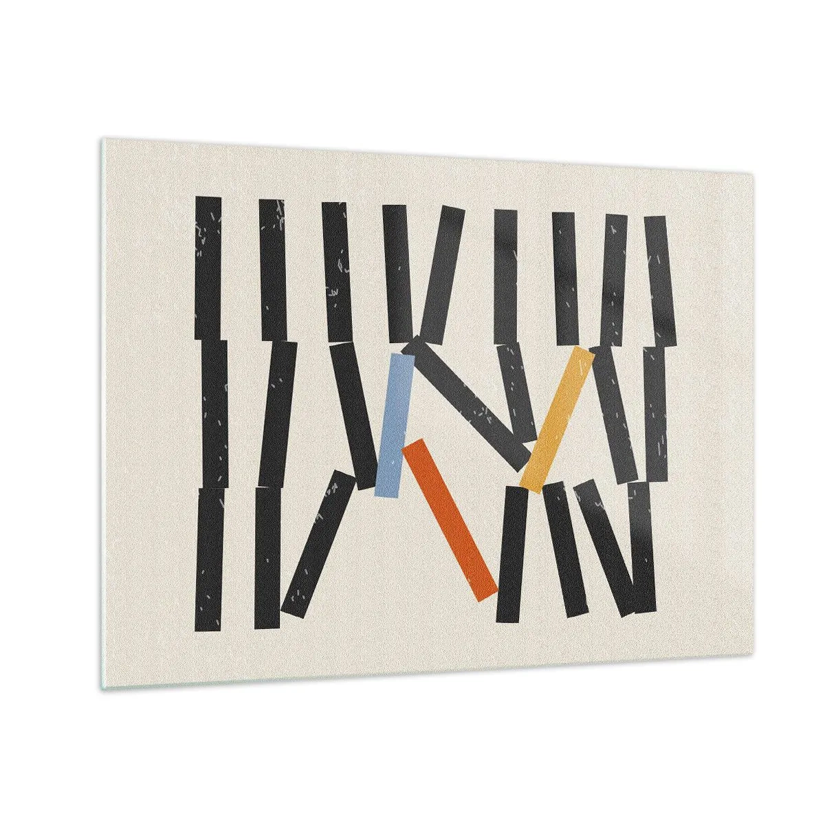 Obraz na skle - Grafická kompozice stylizovaná jako domino s barevnými akcenty. - 70x50cm - Domino – kompozice - Moderní nástěnná dekorace do obývacího pokoje a ložnice ARTTOR