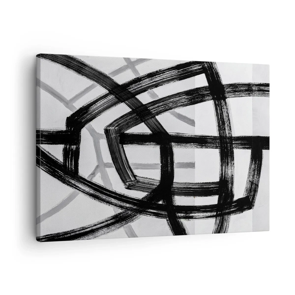 Obraz na plátně - Černobílé abstraktní čáry protínající se na světlém pozadí - 70x50cm - Hloubka - Moderní nástěnná dekorace do obývacího pokoje a ložnice ARTTOR