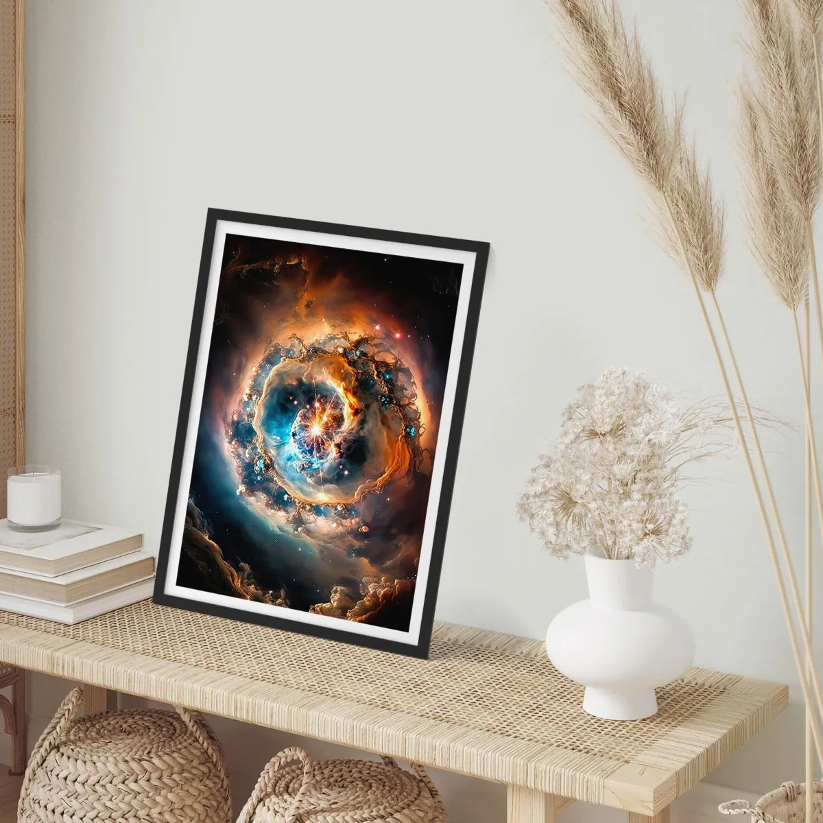 Plakát v černém rámu - Kosmická exploze světla a energie v galaktickém prostoru. - 50x70cm - Začátek - Moderní nástěnná dekorace do obývacího pokoje a ložnice ARTTOR