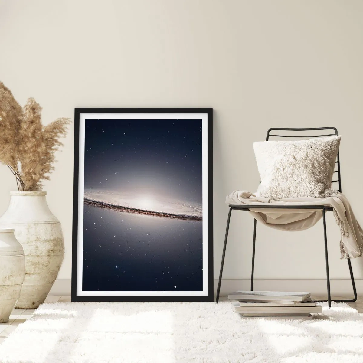 Plakát v černém rámu - Monumentální spirální galaxie na pozadí vesmíru - 50x70cm - Kdysi dávno, v jedné vzdálené galaxii… - Moderní nástěnná dekorace do obývacího pokoje a ložnice ARTTOR