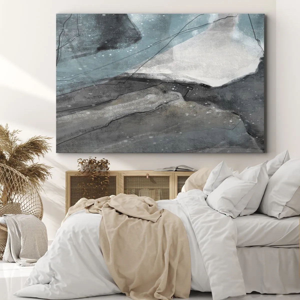 Obraz na plátně - Abstraktní kompozice v odstínech šedé a modré - 70x50cm - Abstrakce: skály a led - Moderní nástěnná dekorace do obývacího pokoje a ložnice ARTTOR