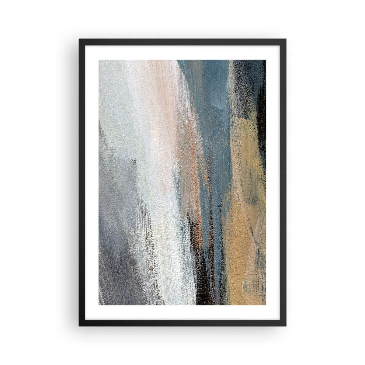 Plakát v černém rámu - Abstraktní kompozice v tlumených barvách - 50x70cm - Abstrakce: severní krajina - Moderní nástěnná dekorace do obývacího pokoje a ložnice ARTTOR