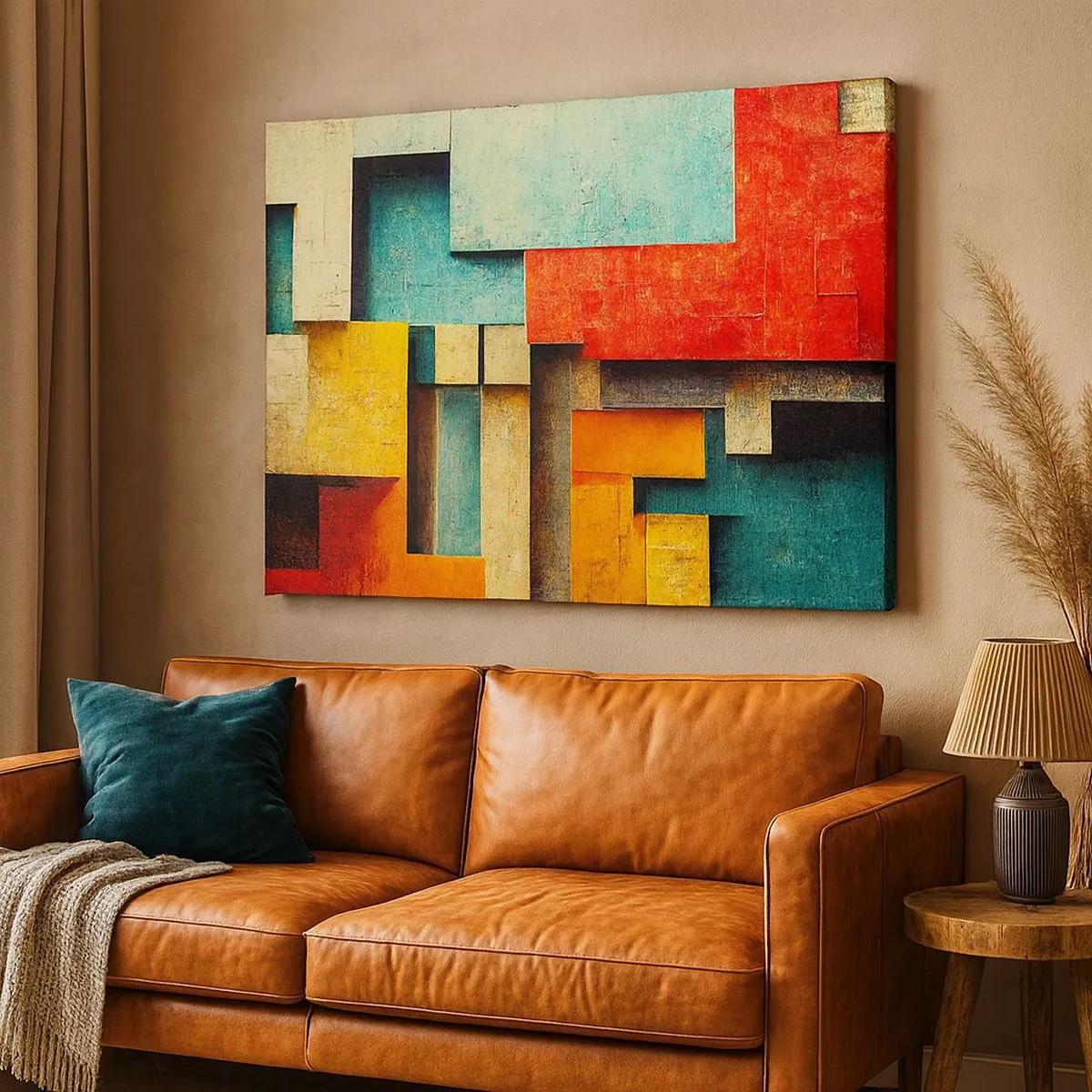 Obraz na plátně - Abstraktní geometrické tvary v zářivých barvách - 70x50cm - Festival pravých úhlů - Moderní nástěnná dekorace do obývacího pokoje a ložnice ARTTOR